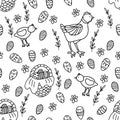 Easter seamless pattern with hens and chickens.