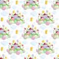 Easter village seamless pattern Royalty Free Stock Photo