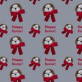 Easter seamless pattern made by nests with red bow top view