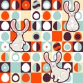 Easter seamless pattern. Retro style eggs and cute bunnies