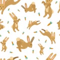 easter seamless pattern of spring bunnies with carrots. Vector illustration is great for banners, wallpaper, packaging, textiles