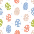 Easter seamless pattern with various colored eggs.