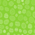 Easter seamless simple pattern. Christian tradition spring celebration. Line eggs on green background, flat template for