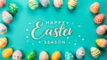 Easter season poster Happy easter greeting with colorful egg prints and pattern Royalty Free Stock Photo