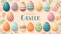 Easter season poster Happy easter greeting with colorful egg prints and pattern Royalty Free Stock Photo