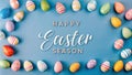 Easter season poster Happy easter greeting with colorful egg prints and pattern Royalty Free Stock Photo