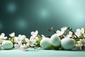 Easter serenity Light green background with eggs and flowers, tranquil scene