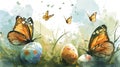 Easter Serenity with Monarch Butterflies Resting on Pastel Eggs