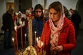 Easter service on the night of 1 may 2016 the Russian Orthodox Church in Kaluga region. Royalty Free Stock Photo