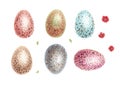 Easter set chicken spotted eggs. Watercolor illustration. Royalty Free Stock Photo