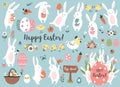 Easter set with cute bunnies, chickens, and easter eggs