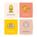 Easter Set of Postcards, Gift Tags, Web Banner Templates Drawn in a Linear style with a Stroke. Christian Symbol Cross