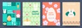 Easter. Set of vector Easter cards. Easter eggs, rabbit, patterns. Modern geometric abstract style.Vector