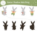 Easter shadow matching activity for children. Preschool Christian holiday puzzle. Cute spring educational riddle.