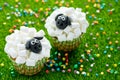 Easter sheep cupcakes , creative idea Easter party treats for kids Royalty Free Stock Photo