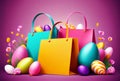 Easter shopping bags and eggs. Generative AI.