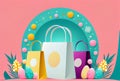 Easter shopping bags and eggs. Generative AI. Royalty Free Stock Photo