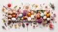 Easter Show: Vibrant Eggs and Spring Blooms on White Canvas