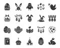 Easter egg bunny rabbit black icons vector set