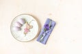 Easter simple table setting. Light pastel colored table setting Royalty Free Stock Photo