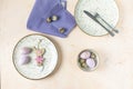 Easter simple table setting. Light pastel colored table setting Royalty Free Stock Photo