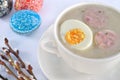 Easter soup with egg and white sausage