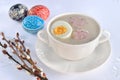 Easter soup with egg and white sausage