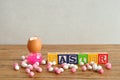 Easter spelled with colorful alphabet blocks Royalty Free Stock Photo