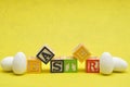 Easter spelled with colorful alphabet blocks Royalty Free Stock Photo