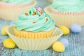 Easter spring cupcake with candy eggs Royalty Free Stock Photo