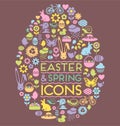 Easter and spring icons in an egg shape