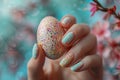 Easter spring manicure nail art. ai generated Royalty Free Stock Photo