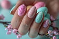 Easter spring manicure nail art. ai generated Royalty Free Stock Photo