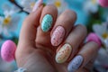 Easter spring manicure nail art. ai generated Royalty Free Stock Photo