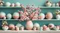 Easter spring mint pink decor with painted pink eggs in interior Royalty Free Stock Photo