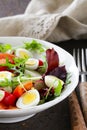 Easter Spring salad with quail eggs, tomatoes Royalty Free Stock Photo