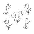EASTER SPRING VECTOR SET- Vector hand drawn outline illustration of Easter spring tulips set. Black contour doodle, line art. Royalty Free Stock Photo