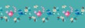 Easter, springtime day seamless border pattern with small daisy, butterfly and cute love birds Royalty Free Stock Photo