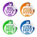 Easter stickers big sale,special offer,best price,super price with chicken colorful Royalty Free Stock Photo