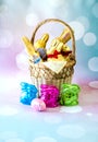 Easter still life with a basket of decorations