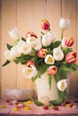 Easter still life bouquet spring tulips Royalty Free Stock Photo