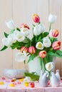 Easter still life bouquet spring tulips Royalty Free Stock Photo