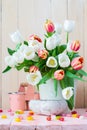 Easter still life bouquet spring tulips Royalty Free Stock Photo