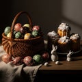 Easter Still Life with Decorated Eggs and Cakes Royalty Free Stock Photo