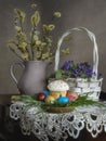 Easter still life with eggs and flowers Royalty Free Stock Photo