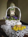 Easter still life with floral basket Royalty Free Stock Photo