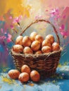 Easter still life. Oil painting in impressionism style