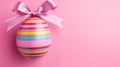 Easter striped egg ribbon bow ai generated banner background copy space