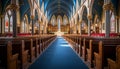 Easter sunday serene church interior bathed in radiant light from stained glass windows