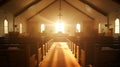 Easter sunday serene church interior with radiant light and colorful stained glass windows